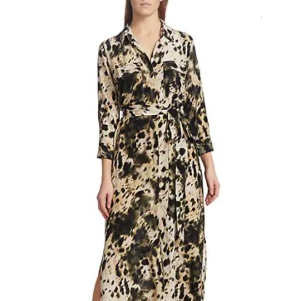 L'AGENCE Cameron Printed Camo Silk Maxi Shirtdress Dress Size XS NWT $695
